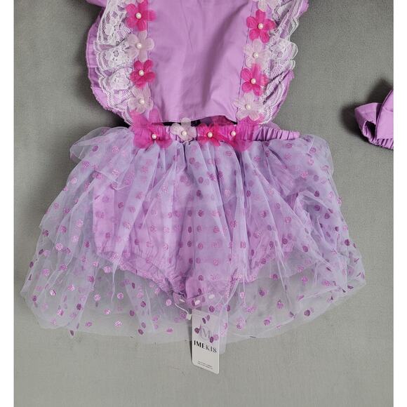 Imekis Baby Girl 1st Birthday Outfit Lace Tulle Romper Dress w/ Headband 12-24m - Picture 3 of 6